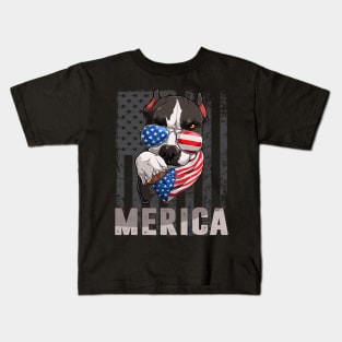 Merica pitbull 4th of July ,Funny 4th of July Lover Kids T-Shirt